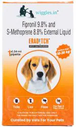 Wiggles Eraditch Spot on for Dogs Fleas Ticks Remover Treatment Drops, 1.34ml - Lice Prevention Heartworm Control Medicine Adult Medium Dogs (10kg to 20kg)