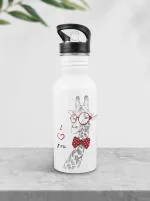 Weshopaholic Stainless Steel Printed Sipper Bottle Leak Proof With Straw Cap 600ML (Giraffe)
