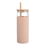 WELOUR new Premium Glass Water Bottle with Bamboo Straw 480ML (Brown)