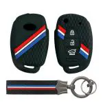 Keyzone striped key cover and Keychain fit for : Creta, I20 2020, I20 Elite, I20 Active, Grand I10, Aura, Xcent 19 Onwards, Venue flip key (KZS-03,KZS-Keychain)