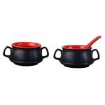 Caffeine Black Stoneware Soup Bowl With Spoon (Set Of 2)