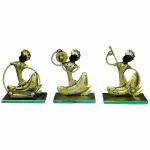 Trendy Crafts Metal Beautiful Antique Handicraft Tilted Head Musician Showpiece Tabletop Item for Home Decor Showpiece (8 inches, Multicolour) Set of 3