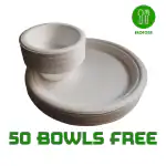 EkoFork Disposable Dinner Plates and Bowls (50 sets)| Use N Throw for Party ; Gathering; Birthdays; Functions| For Hot and Cold Food and Liquid Foods| Party Pack