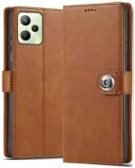 Jotech Button Flip Cover for Realme C35 - Brown