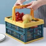 SHIHORI Foldable Storage Basket Shopping Basket Foldable Storage Basket Plastic Organizer with Handle Container for Fruits, Vegetables, Grocery and Picnic Grocery Basket Hand Carry Basket Snack Storage Bin (Multicolor) 1 Pcs