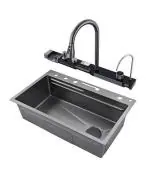 Pishacho Faucets-304 Grade Stainless Steel Sink with Led Panel and Digital Display and Waterfall Kitchen Sink-Nano
