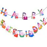 aizelx peppa pig pappa pig party birthday banner glitter decorated happy birthday banner cutout banner (5 feet length)- Multi color