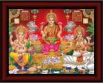 SAF Laxmi Saraswati Ganesha UV Textured Multi-Effect Painting Digital Reprint 14 inch x 11 inch Painting (With Frame)