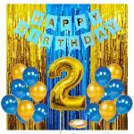 Zyozique 2nd Birthday Party Supplies for Boys Happy Birthday Banner Number 2 Foil Balloon Foil Curtains for Baby Shower Kids Royal Prince Theme Party Blue Two Year Old Birthday Party(Pack Of 36)