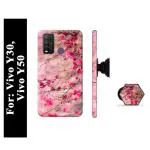 Mobi Elite Red Pink Flower Printed Hard Back Cover Case with Mobile Holder, Pop holder, Pop socket for Vivo Y30, Vivo Y50