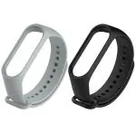 Estrenar Mi Band 3 Strap - Mi Band 4 Strap Original Soft Silicone Adjustable Replacement Wristband Straps, Belt, Bands for Xiaomi M3 & M4 Fitness Band (Black, Grey - Pack of-2)