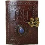 Hansa Handicrafts Leather Handmade Journal diary Brown Colour 5x7 inch unique floral design, red stone and antique brass lock closure