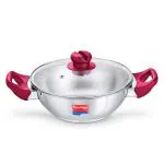 Prestige Platina Popular Stainless Steel Unique Impact Forged Bottom Kadai with Toughened Glass Lid, 28cm (4.6 L) (Silver)