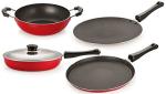 Nirlon 4 pcs of Red and Black Non-stick Chemical Free Kitchen Cooking Utensil Combo Set, Standard