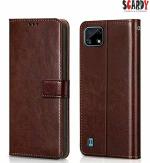 SCARDY REALME C20 BACK COVER / LEATHER FLIP COVER / BROWN COLOR