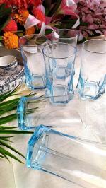 LORD'S CREATION Sapphire Blue Coloured Glass Water Juice Smoothies Glasses, Luxury Blue Base Color Glasses, 330ml Set of 6, Tumblers for Drinks, Mojito, Cold Drinks