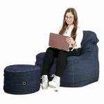 Couchette Kocaman Blue Denim Beanbag Cover with Footrest Cover XXXL