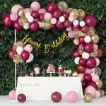 Party Midlinkerz Burgundy Pink Birthday Balloon with Decoration Kit (Pack of 63)
