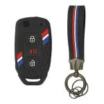 Ashar KeyHub Striped Silicone Key Cover Compatible for Tata Nexon|Bolt|Tiago|Zica|Tigor|Zest|Safari Storme|Harrier|Hexa (3 Button Flip Key) (Black with Black Striped Keychain)