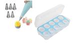 BLUE WONDER Cake Decorating 6 Pcs Nozzle with Solid Plastic Egg Carry Tray Holder and (Multicolour, Pack of 2)