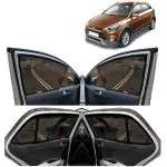 Kingsway Car Magnetic Sun Shades Curtains for Hyundai I20 Active, Model Year : 2015 Onwards, Half Cut in Front Window with Rear Windshield, Color : Black, Cotton Mesh, Complete Set of 5 Piece