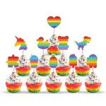Zyozique Pop Fidget Cake Topper 10Pcs Pop Push Bubble Birthday Cake Decoration Included Dinosaur Ice-cream Unicorn Cupcake Toppers for Girls Boys
