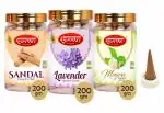 Shyam Charan Premium Dhoop Cones for Pooja, Sandal, Lavender, Mogra Fragrance Incense with dhoop Stand Pack of 600gm