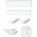 CORELLE Pack of 21 Glass Square Round Shadow Iris Dinner Set (Multicolor, Microwave Safe)