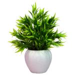 Fancymart Artificial Green Plastic Bamboo Leaves in White Apple Pot 40 cm