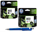 HP 802 Black & Colour Original Ink Cartridge Large (Set of 2) With ITGLOBAL 3in1 Multi-Function Pen