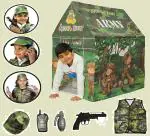 Goyal's Green Army Kids Play Tent House Foldable Indoor Outdoor - with Toy Gun, Toy Grenade, Walkie Talkie, Army Dress and LED Lights Inside, Big Size