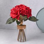 Floweraura Decorative Bunch Of 10 Artificial Red Roses With Glass Vase Pot For Table Corner, Living Room, Bedroom, Office/Home Decor & Gift'S For Girlfriend, Boyfriend