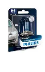 PHILIPS H4 P43t Essential Vision 3 Pin Halogen Headlight Bulb || 4000 Kelvin White Light Color 12569EVB1 (12V, 100/90W), Pack of 1