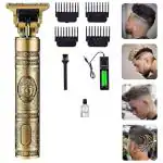 DWISAPTTI Trimmer Men Professional Cordless Buddha Style Hair Clipper Electric USB Rechargeable T-Blade Beard, Hairs, Moustache, Body Trimmers with 4 Guide Combs Men's Grooming Kit (gold trimmer)