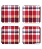 Whats Your Kick Red Blue White Check Pattern Design Printed Set of 4 Coaster With Metal Stand