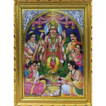 pujaNpujari God Photo Frames Lord Satyanarayana Swamy Vishnu Avatar Nice Background Gold Coated Synthetic Photo Framefor Wall Hanging Puja Mandir Small ( L * H : 8 * 11 Inches) Religious Frame