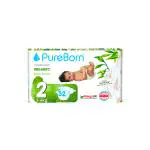 PureBorn Organic Disposable Baby Diapers I Super Soft I Maximum Leakage Protection I Made with Organic Bamboo I Single (Pack Of 32 Pcs), Size 2 (3-6 Kg)