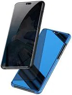 Aloin Samsung Galaxy S9 Plus Blue Mirror, Leather Branded Semi Transparent Clear View Mirror Flip Cover