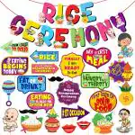 Zyozique 25 Pcs Annaprasanam Photo Booth Props With 1 Set Rice Ceremony Banner/Annaprashan Decoration Items/Rice Ceremony Decorations Items/Baby Photo