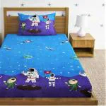 SHOVIJ Glace Cotton Elastic Fitted Single Bed Bedsheet (72 x 36 x 6) for Kids with 1 Pillow Cover