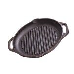 Aarogyam Cast Iron Grill Skillet Pan Round Double Handle for Sandwich Maker, Barbeque, Tandoor 10 inch (25 Cm) | Gas & Induction Compatible | Naturally Nonsticky | Pre-Seasoned Capacity 1.5 L