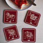 Indigifts Wooden Tea Coasters Set of 4 - Animal Print Indian Ethnic Designer Decorative Dinning Table Coasters | Printed Coasters Set | Kitchen and Table Decor Coasters| MATERIAL: Medium Density Fibre