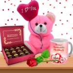 Midiron Romantic Love Gift Set For Love One/Wife/Girlfriend|Anniversary Hamper Gift|Gifts For Lover|Valentines Day Gift With Handmade Chocolates, Soft Teddy, Printed Mug & Artificial Rose