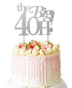 Festiko Silver Glitter The Big 40H Cake Topper 40 Fabulous Cake Topper 40th Birthday Party Decoration Sign Adult Birthday Party Supplies