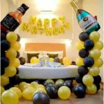 Acril Happy Birthday Foil with WINE & BEER Bottle Foil Ballon + 50 Metallic Black & Golden Balloon