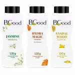 BGood | Body & Face Talcum Powder | Combo Pack of 3 - Hydra Magic, Sandal Wood, Jasmine - 120gm each