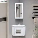Plantex Unbrekable Wall Mount Vanity Cabinet with Washbasin and Mirror/Corner Basin with Cabinet for Bathroom - (406, White)