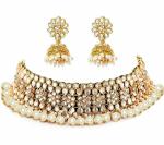 Gyaan Jewels Handmade Alloy Earring and Necklace Set White, Gold (Girls, Women) (Pack of 1) Free Size