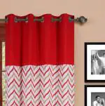 Dekor World Cotton Red Ikat Chevron Printed Eyelet Curtain Set (Pack of 2)-110x215cm (4x7 Feet) Door Curtain