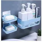 SHOPITECH Bathroom Shelf Kitchen Shelf Soap Stand Combo - Wall Mount Bathroom Accessories Plastic Wall Shelf (Number of Shelves - 3, White)